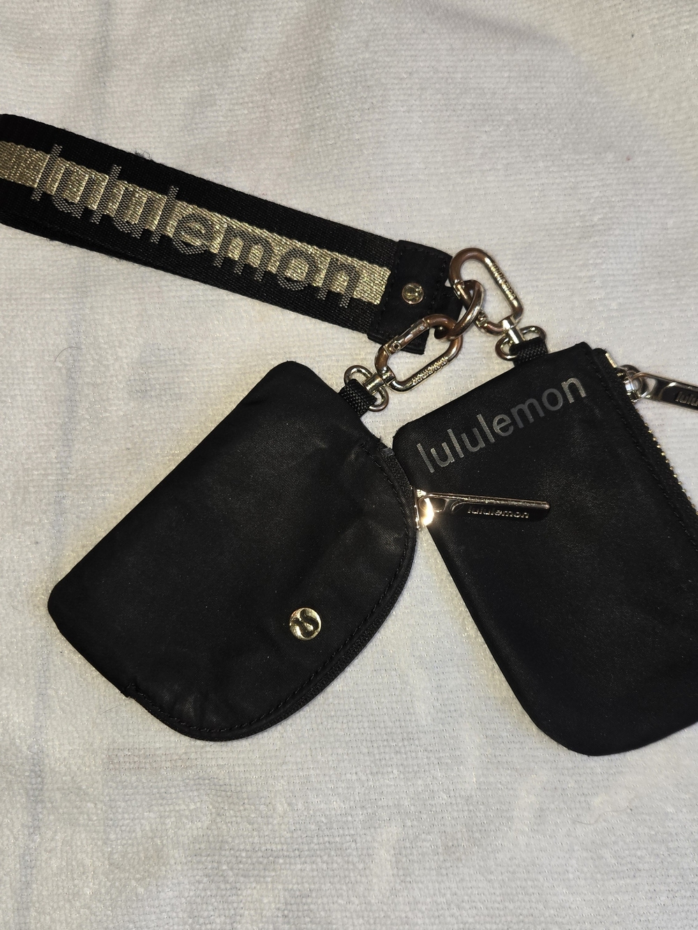 lululemon athletica Black Dual Pouch Key Strap with Gold Logo